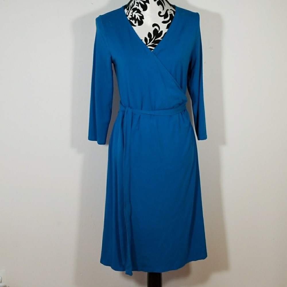 Talbot faux Wrap blue longsleeve Shirtdress - Picture 6 of 9